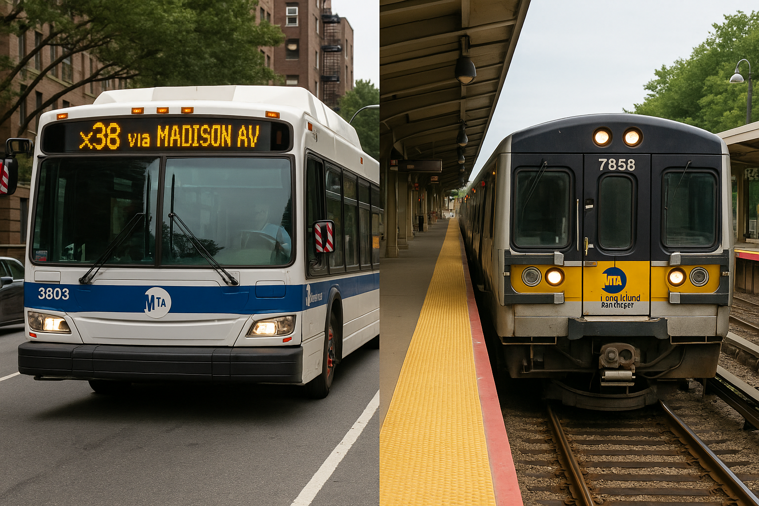 MTA bus approaching a curbside stop